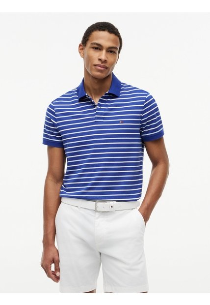 Polo Azul Interlock De Corte Regular Con Diseño De Rayas Tommy Hilfiger
