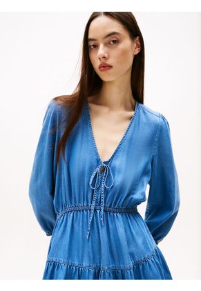 Vestido Azul Corto De Chambray Tommy Jeans