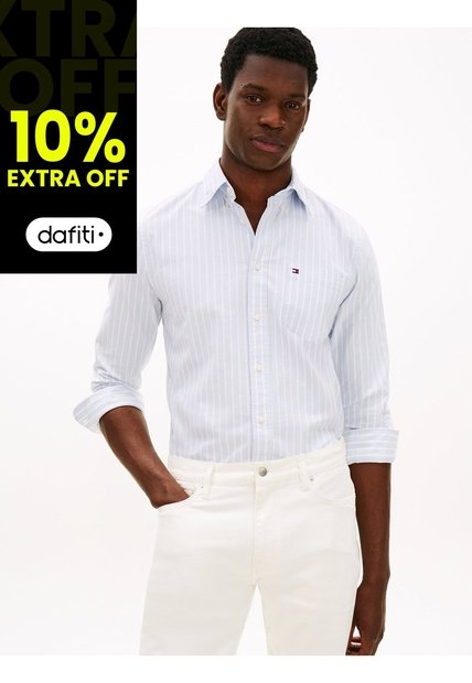 Camisa Azul De Rayas Anchas Con Corte Regular Tommy Hilfiger