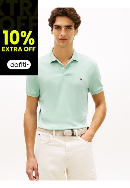 Polo Verde De Punto Interlock De Corte Regular Tommy Hilfiger