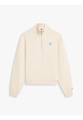 Saco Amarillo Tejido De Felpa Con Cremallera De Un Cuarto Y Logo Tommy Hilfiger
