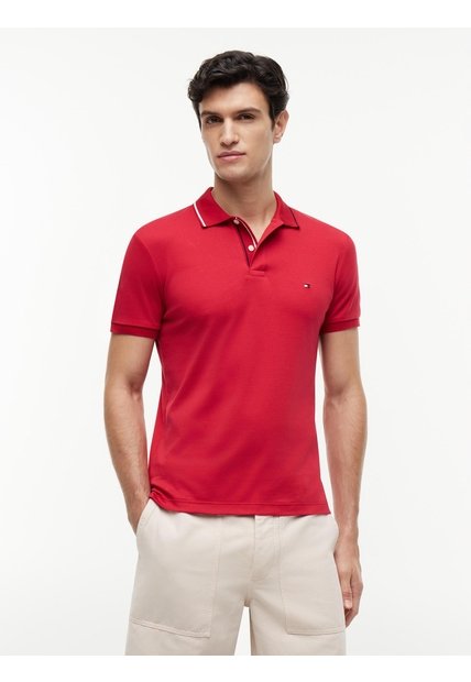 Polo Rojo De Corte Slim Con Logo Tommy Hilfiger