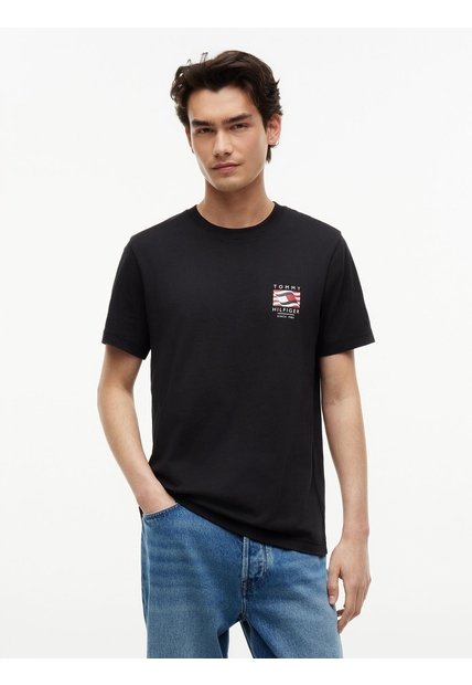 Camiseta Negra De Corte Regular Con Logo Box Flag Tommy Hilfiger