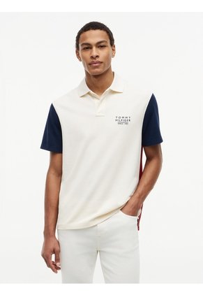 Polo Blanco Con Diseño Colorblock Con Logo Tommy Hilfiger