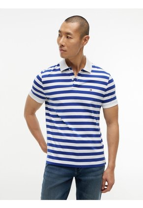 Polo Morado Interlock De Corte Regular Con Diseño De Rayas Tommy Hilfiger