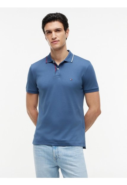 Polo Azul De Corte Slim Con Logo Tommy Hilfiger