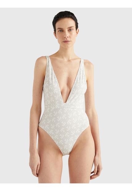Traje De Baño Th Monogram Estampado Mujer Blanco Tommy Hilfiger