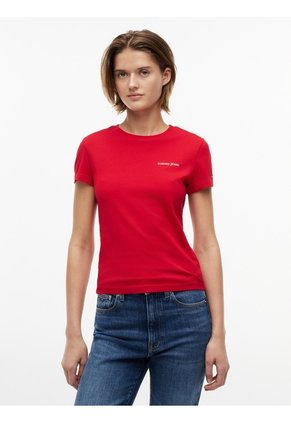 Camiseta Roja Slim De Punto Con Logo Tommy Jeans