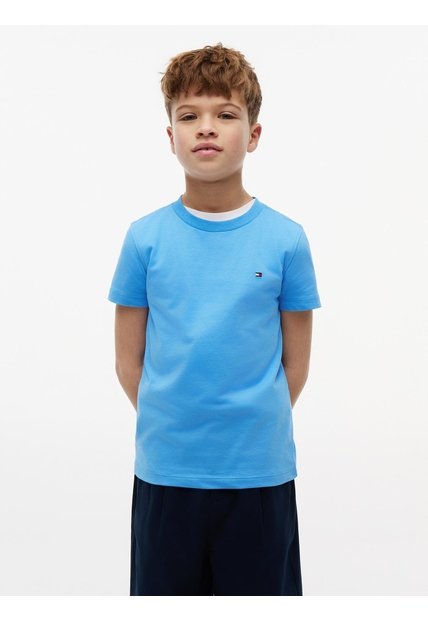 Camiseta Celeste Para Niño De Punto Con Logo Bordado Tommy Hilfiger