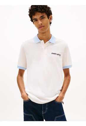 Polo Blanco De Piqué Regular Con Logo Bordado Tommy Jeans