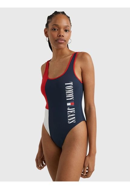 Traje De Baño Azul Con Escote En La Espalda Tommy Hilfiger