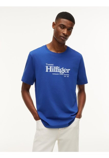 Camiseta Azul De Punto Con Logo Gráfico Tommy Hilfiger