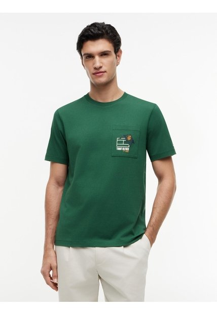 Camiseta Verde Con Logo Gráfico Floral Estampado En El Pecho Tommy Hilfiger