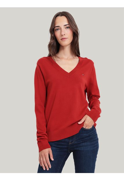 Saco Rojo De Punto Con Cuello En V Tommy Hilfiger