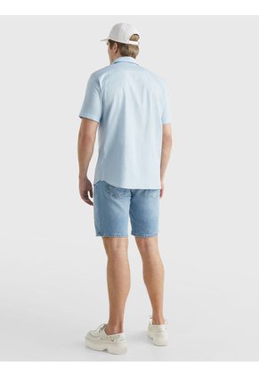 Camisa De Manga Corta Th Flex Hombre Celeste Tommy Hilfiger