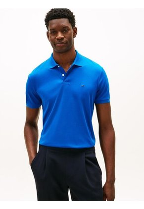 Polo Celeste De Punto Interlock De Corte Regular Tommy Hilfiger
