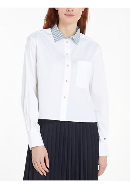 Camisa Blanca Boxy Con Cuello De Rayas Tommy Hilfiger