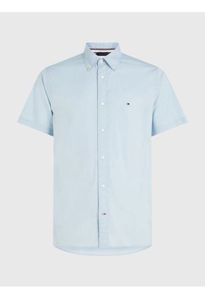 Camisa De Manga Corta Th Flex Hombre Celeste Tommy Hilfiger