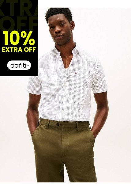 Camisa Blanca De Popelín Flex Estampada De Corte Regular Tommy Hilfiger