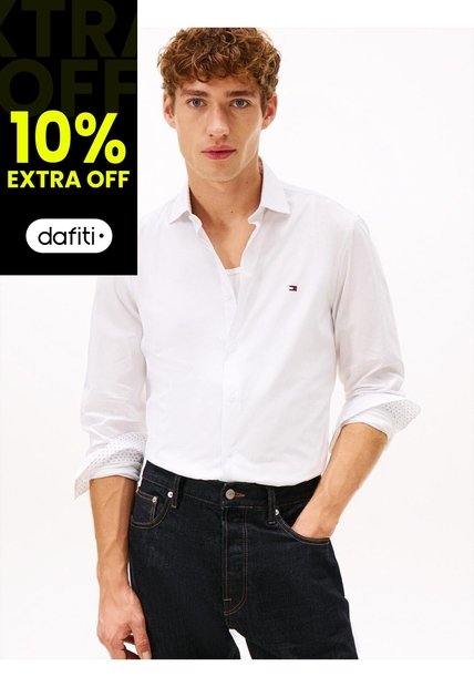 Camisa Blanca Slim Flex Con Textura Dobby Tommy Hilfiger