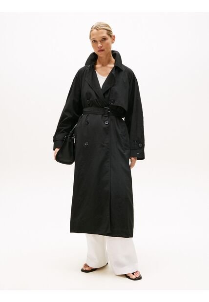 Gabardina Negra Ligera De Corte Oversize Tommy Hilfiger