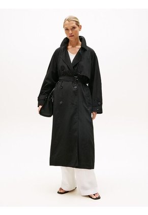 Gabardina Negra Ligera De Corte Oversize Tommy Hilfiger