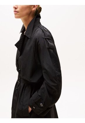 Gabardina Negra Ligera De Corte Oversize Tommy Hilfiger