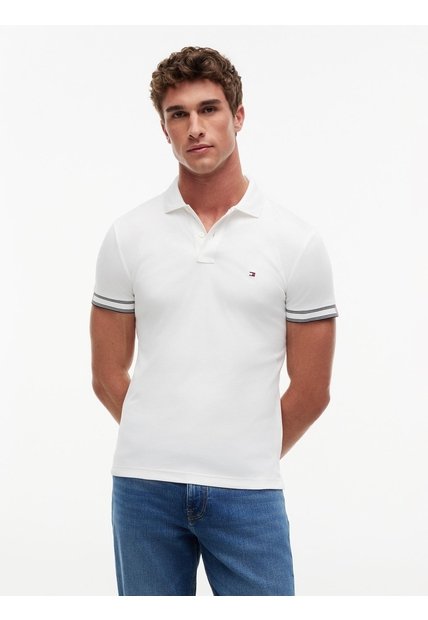 Polo Blanco En Algodón Fluido De Corte Slim Tommy Hilfiger