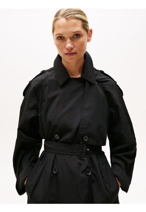 Gabardina Negra Ligera De Corte Oversize Tommy Hilfiger