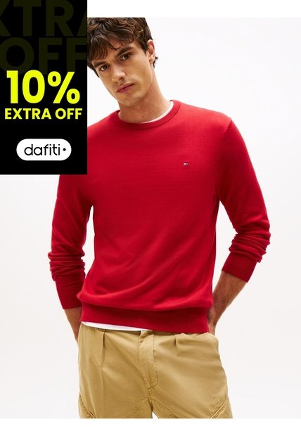 Saco Rojo De Cuello Redondo Con Logo Bordado Tommy Hilfiger