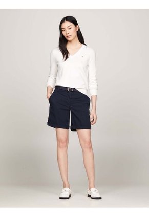 Suéter Blanco De Cuello V Con Logo Tommy Hilfiger