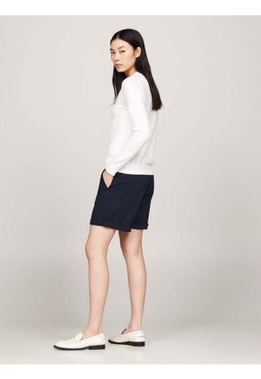 Suéter Blanco De Cuello V Con Logo Tommy Hilfiger