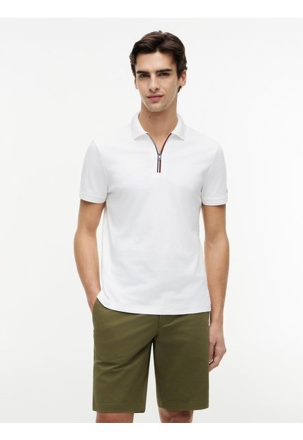 Polo Blanco En Algodón Fluido De Corte Regular Tommy Hilfiger