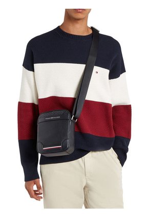 Bolso Cruzado Con Rayas De Colores Distintivos Hombre Negro Tommy Hilfiger