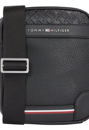 Bolso Cruzado Con Rayas De Colores Distintivos Hombre Negro Tommy Hilfiger