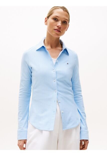 Camisa Celeste De Piqué 1985 De Corte Slim Tommy Hilfiger