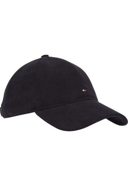 Gorra Negra De Seis Paneles En Pana Con Logo Tommy Hilfiger