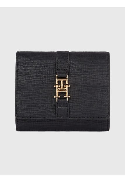 Cartera Mediana Con Insignia Del Monograma Th Mujer Negro Tommy Hilfiger
