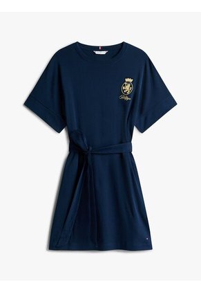 Vestido Multicolor Con Cinturón Anudable Y Logo Gráfico Dorado Tommy Hilfiger