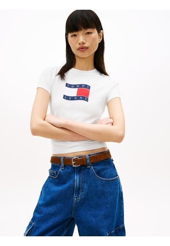 Camiseta Blanca De Punto Slim Con Logo Ondulante Tommy Jeans Tommy Hilfiger