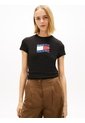 Camiseta Negra De Punto Slim Con Logo Ondulante Tommy Jeans de Tommy Hilfiger