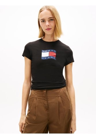 Camiseta Negra De Punto Slim Con Logo Ondulante Tommy Jeans Tommy Hilfiger