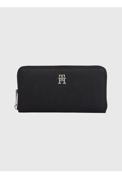 Cartera Grande Con Cremallera Y Monograma Th Mujer Negro Tommy Hilfiger