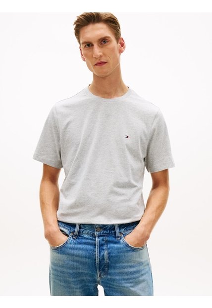 Camiseta Gris De Cuello Redondo Con Logo Bordado Tommy Hilfiger
