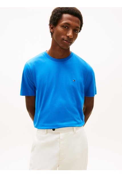 Camiseta Azul De Cuello Redondo Con Logo Bordado Tommy Hilfiger