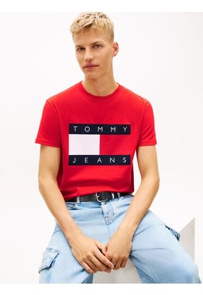 Camiseta Roja De Corte Regular Con Logo Estampado Tommy Jeans