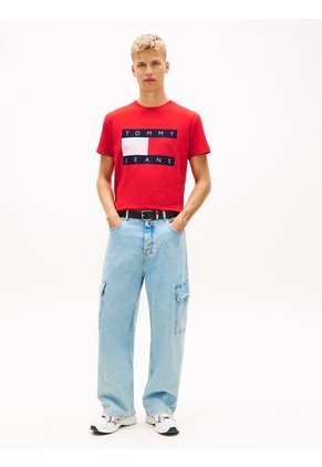 Camiseta Roja De Corte Regular Con Logo Estampado Tommy Jeans