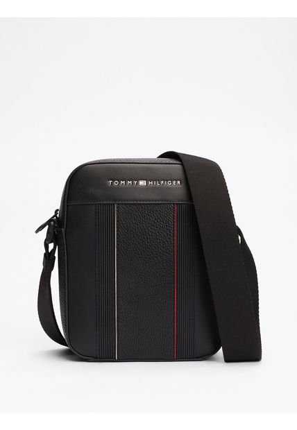 Bolso Negro Reporter Con Mezcla De Texturas Tommy Hilfiger