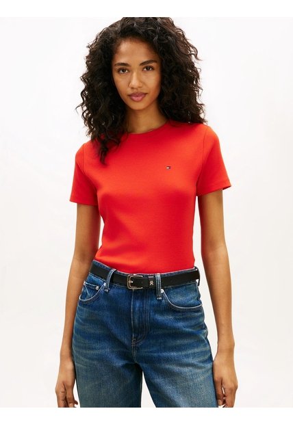 Camiseta Roja Slim De Cuello Redondo Tommy Hilfiger