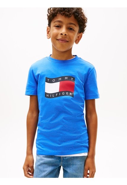 Camiseta Azul Para Niño Con Logo Estampado En El Pecho Tommy Hilfiger